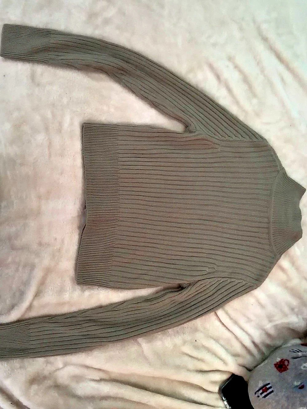 H&M Ribbed Zip-Up Cardigan Crew Neck Sweater Green Large